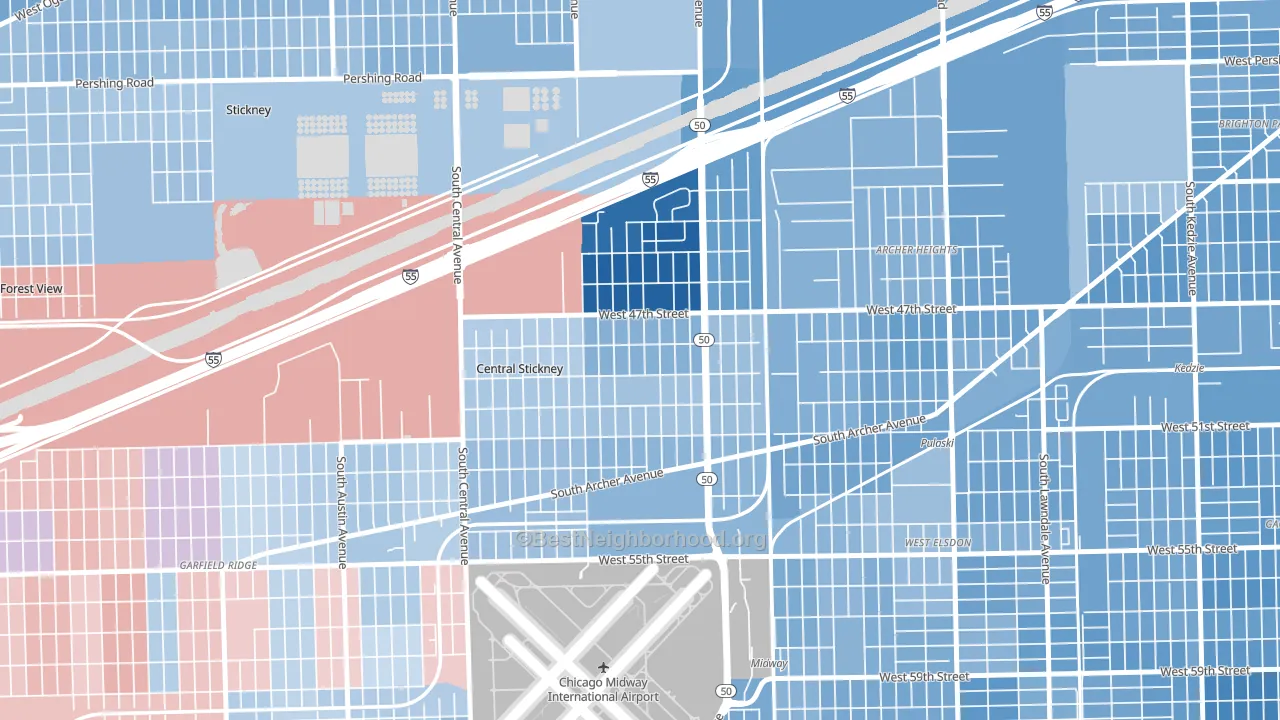 Archer Limits, Chicago, IL block-group political-lean map