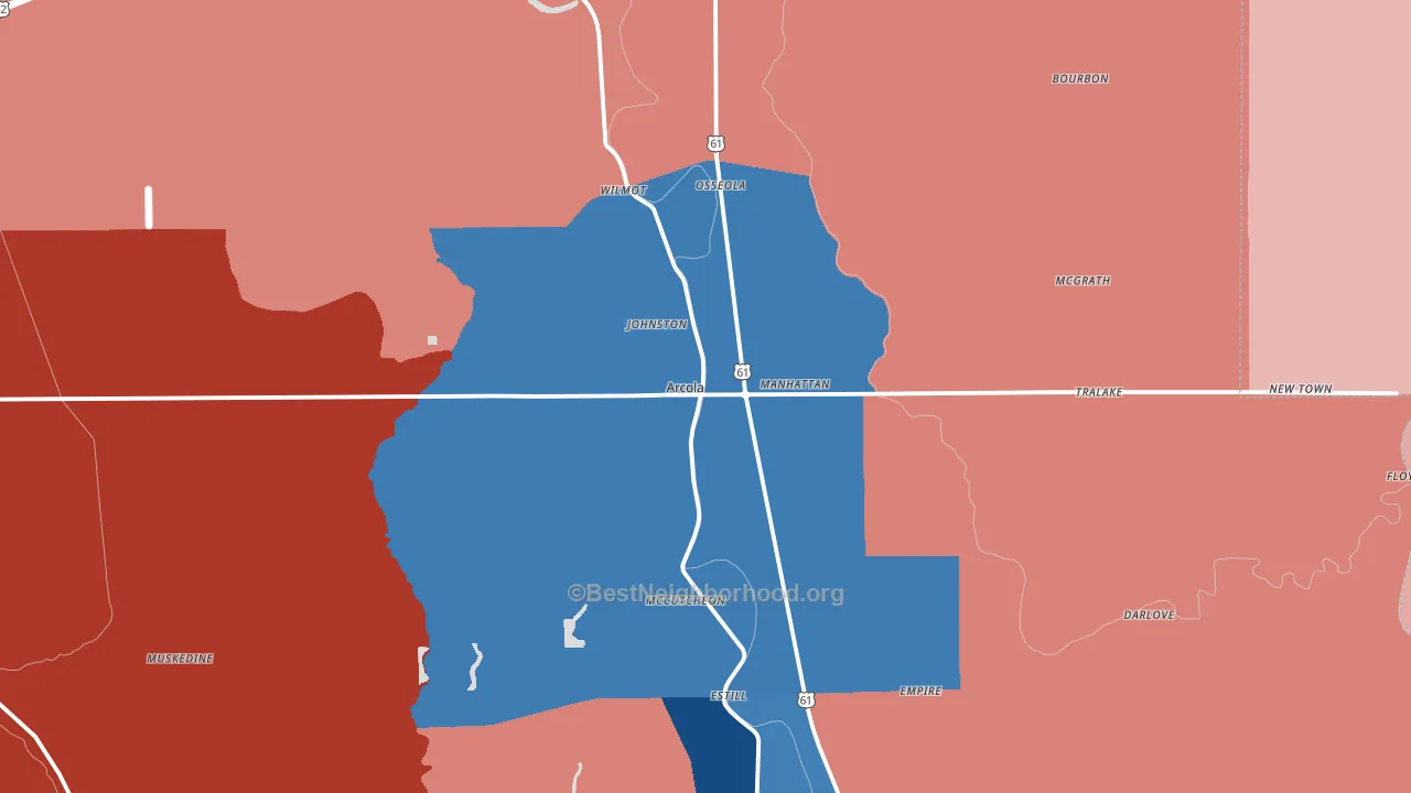 Arcola, MS block-group political-lean map