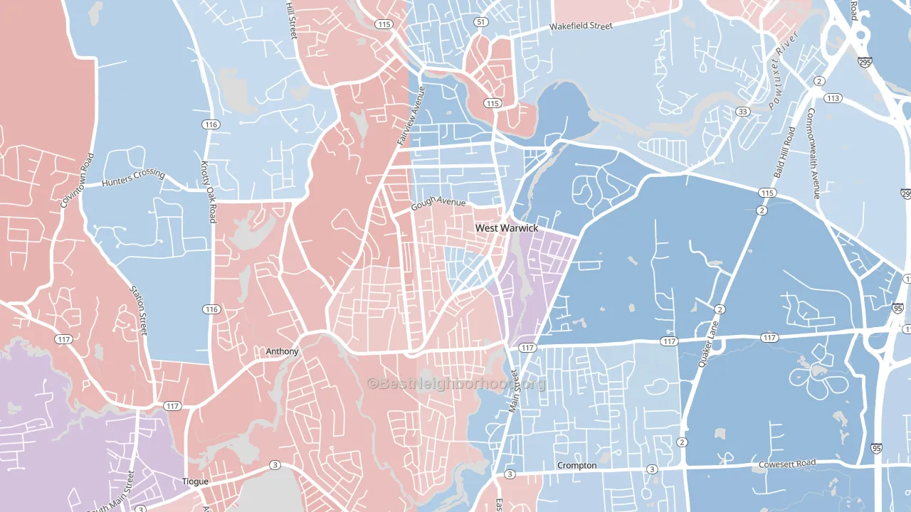 Arctic, West Warwick, RI block-group political-lean map