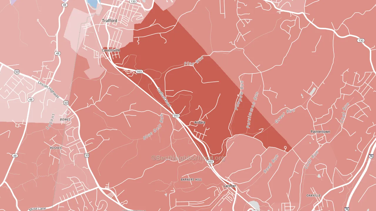 Ardara, PA block-group political-lean map