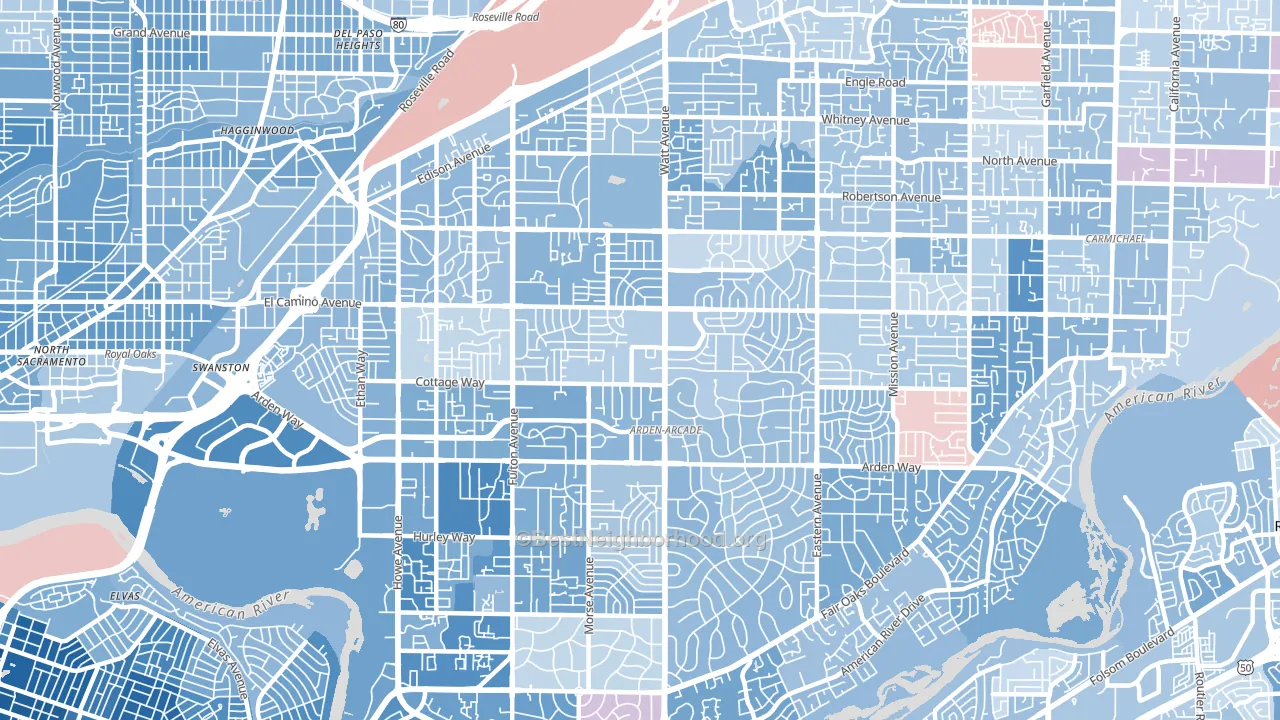 Arden-Arcade, CA block-group political-lean map