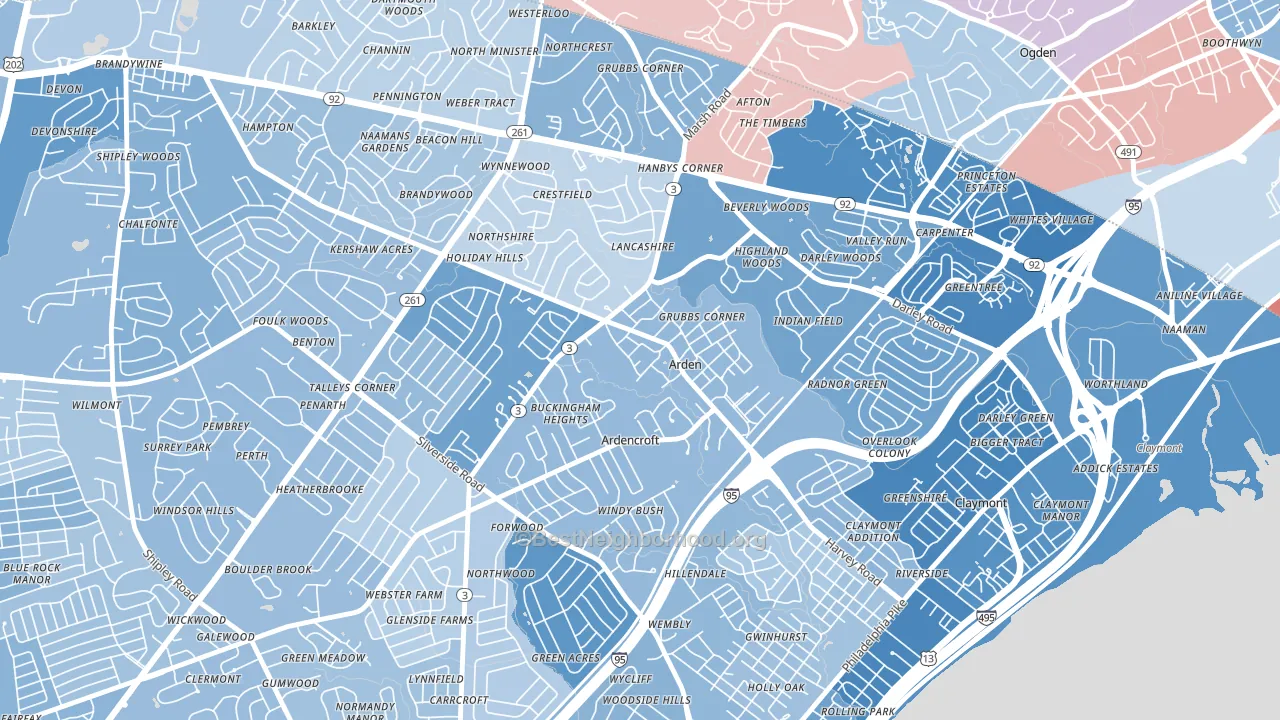 Arden, DE block-group political-lean map