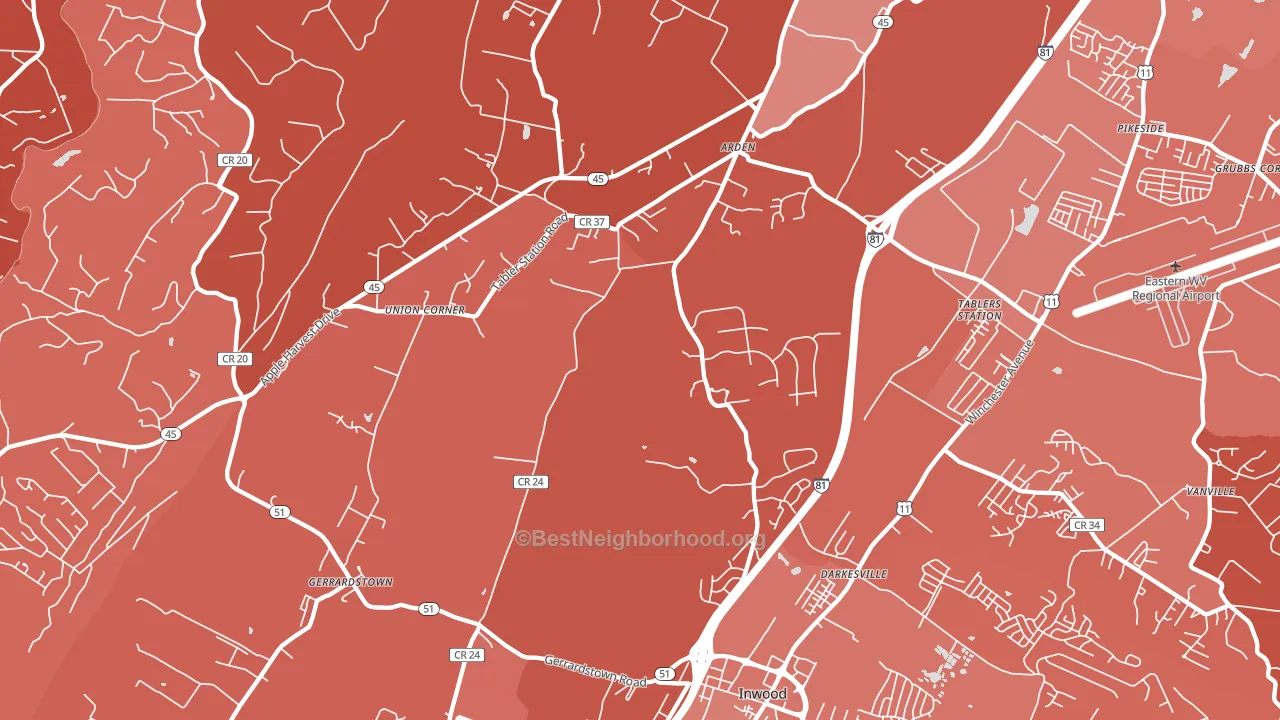 Arden, Martinsburg, WV block-group political-lean map
