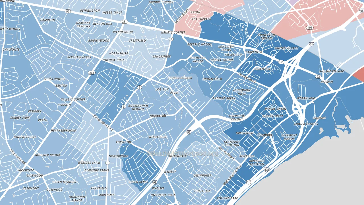 Ardentown, DE block-group political-lean map