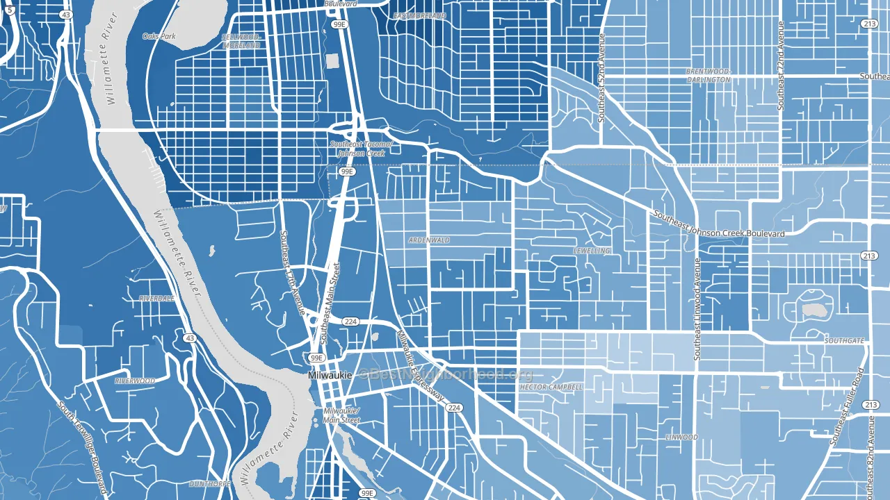 Ardenwald, Milwaukie, OR block-group political-lean map