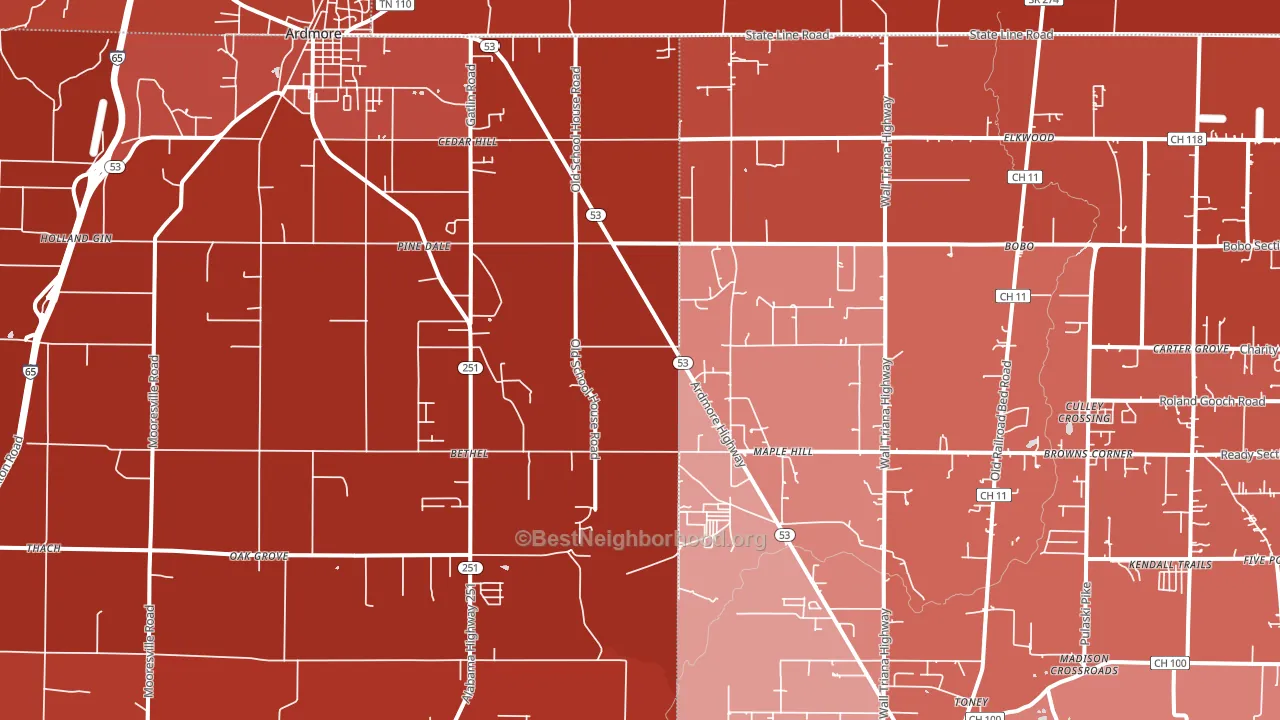 Ardmore, AL block-group political-lean map