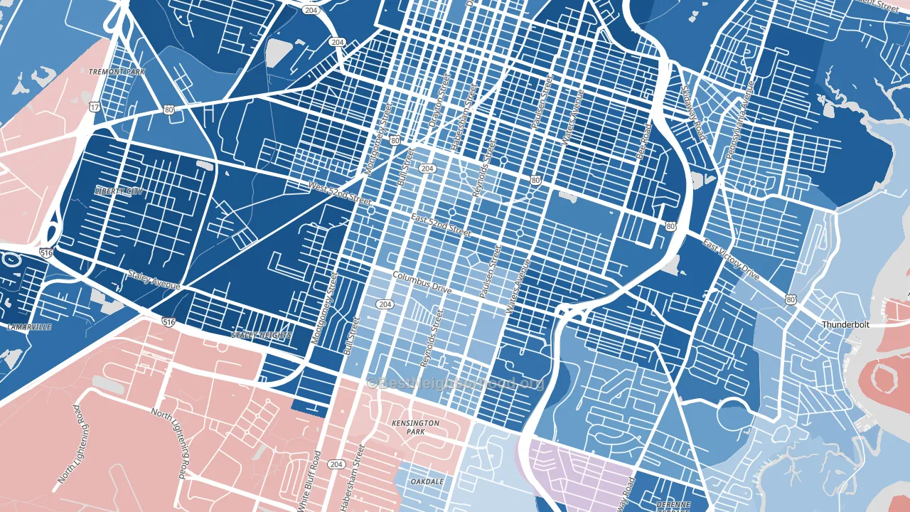 Ardmore-Gould Estates-Olin Heights, Savannah, GA block-group political-lean map
