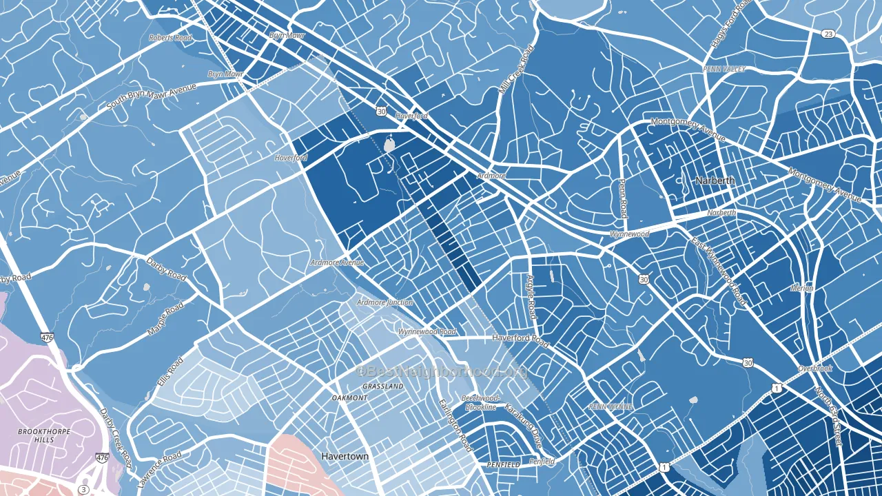 Ardmore, PA block-group political-lean map