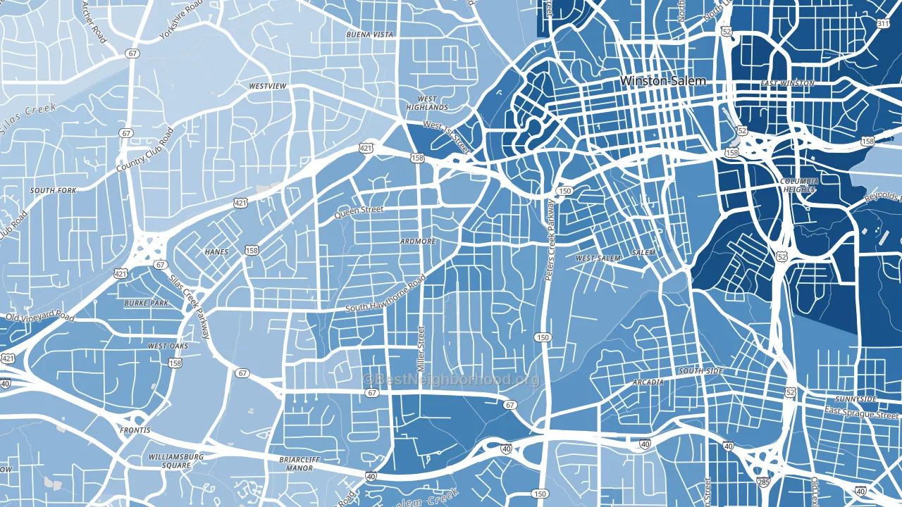 Ardmore, Winston-Salem, NC block-group political-lean map