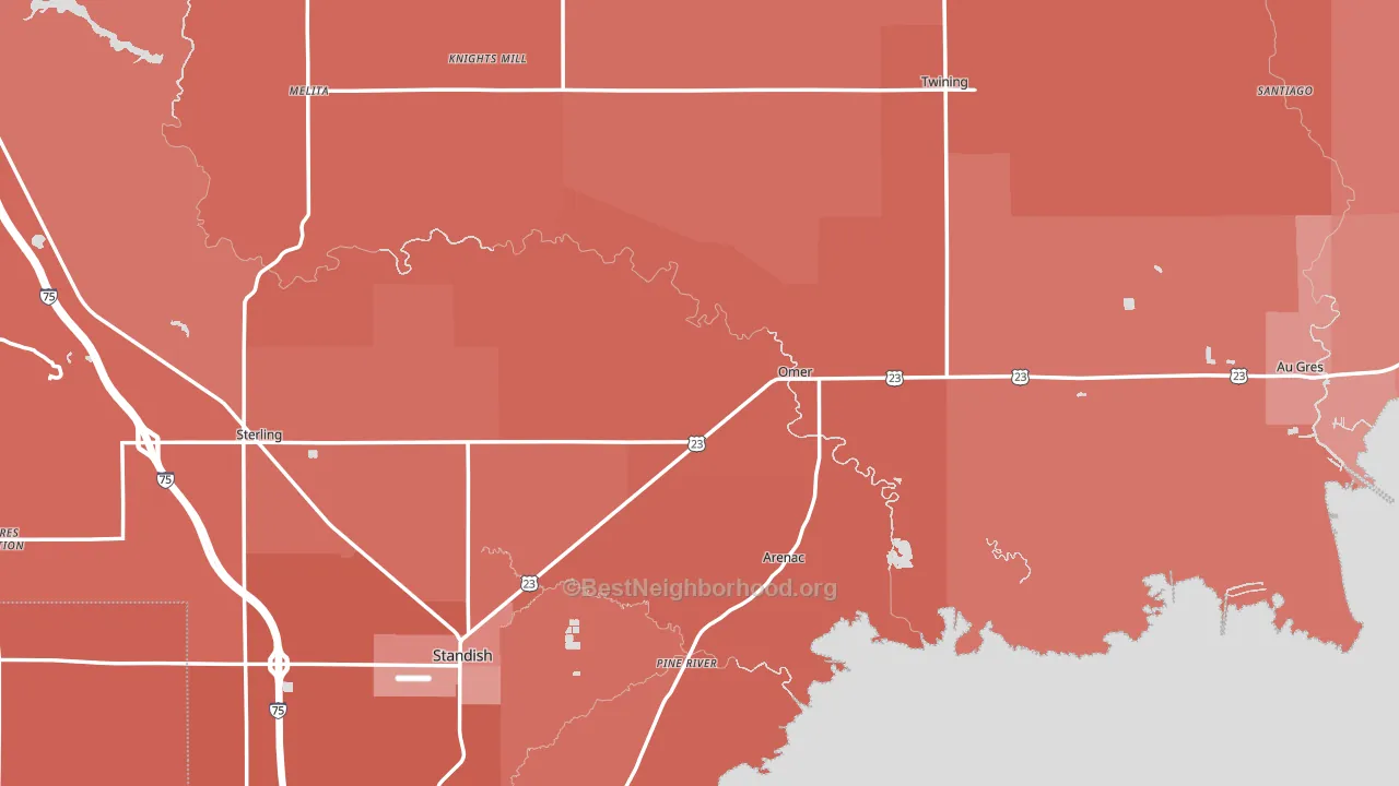 Arenac County, MI block-group political-lean map