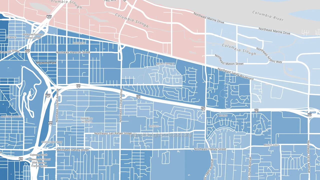 Argay, Portland, OR block-group political-lean map