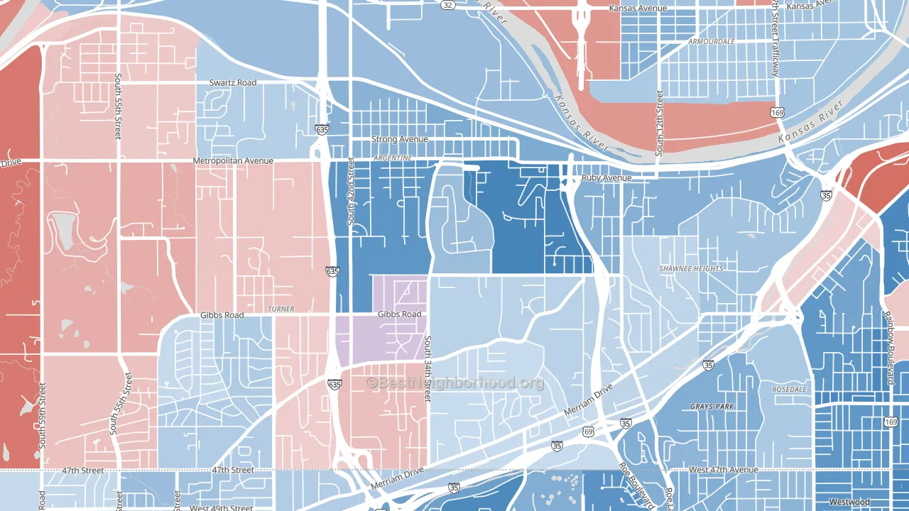 Argentine, Kansas City, KS block-group political-lean map