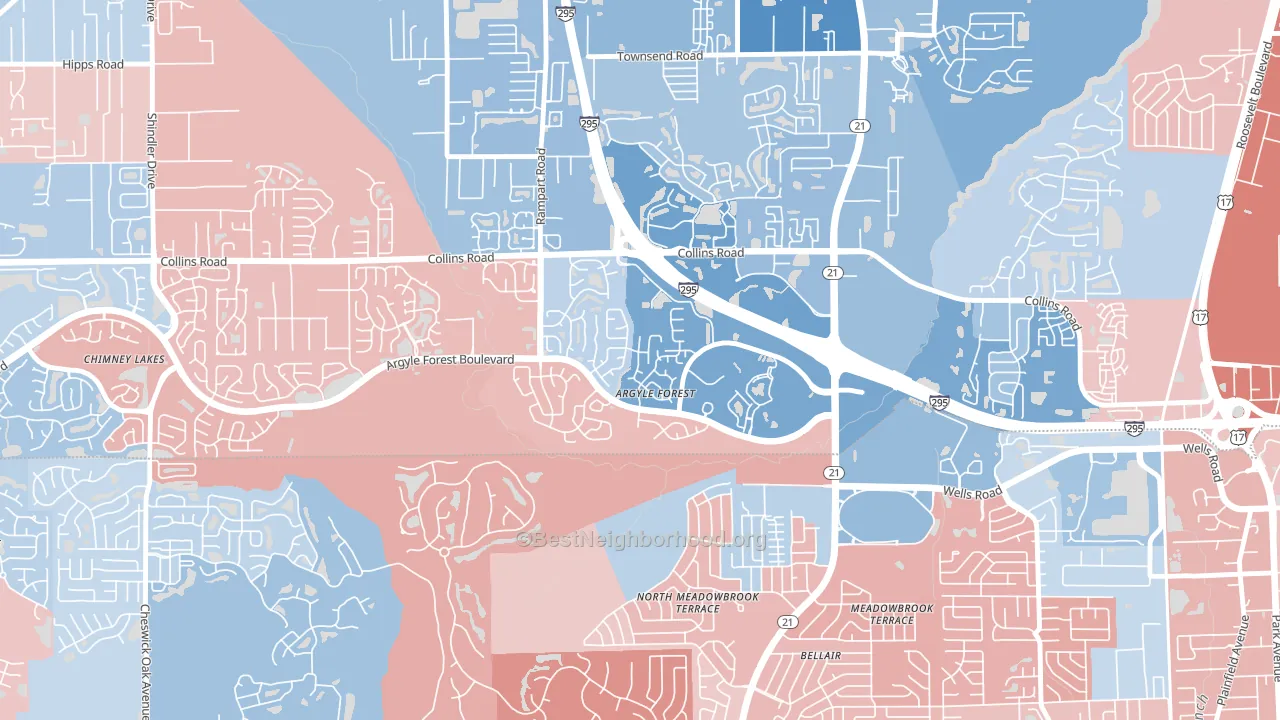 Argyle Forest, Jacksonville, FL block-group political-lean map