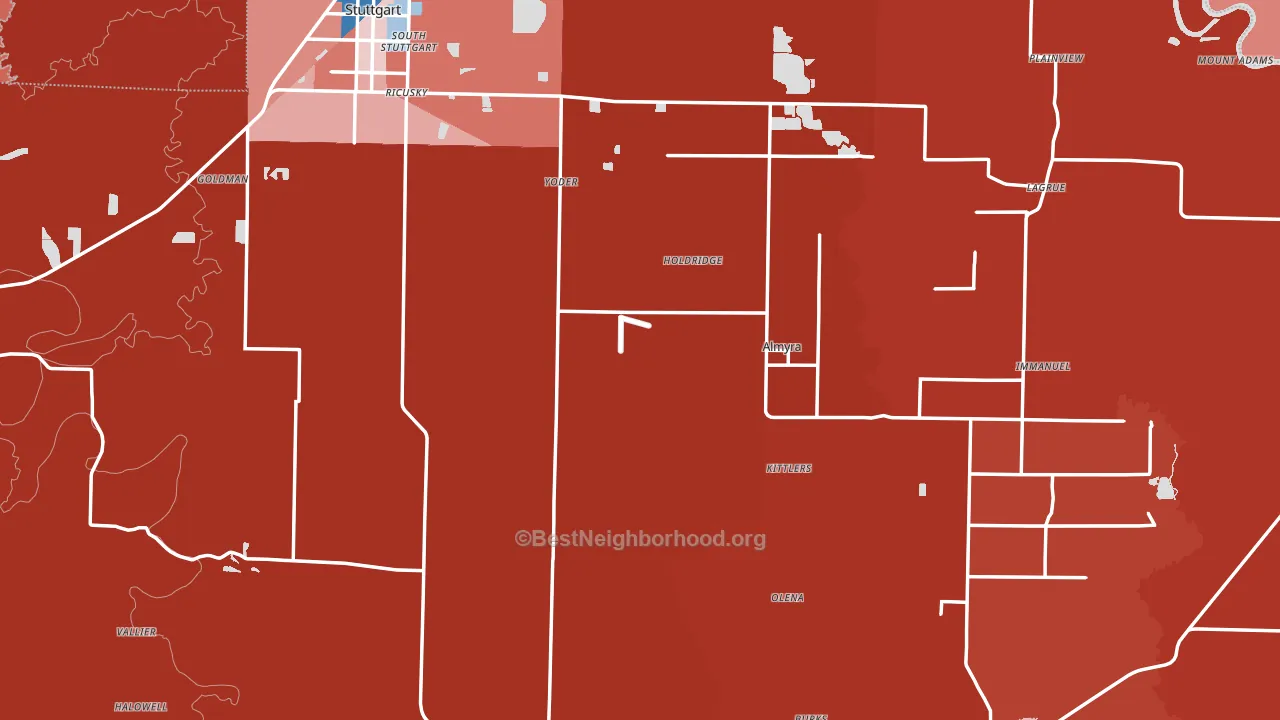 Arkansas County, AR block-group political-lean map