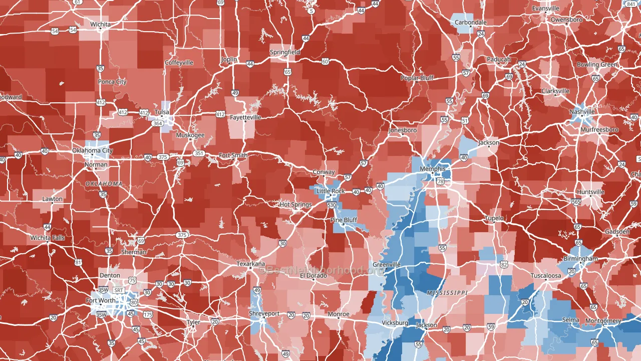 Arkansas block-group political-lean map