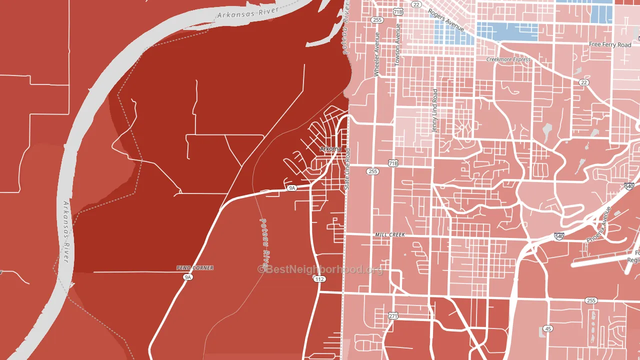 Arkoma, OK block-group political-lean map