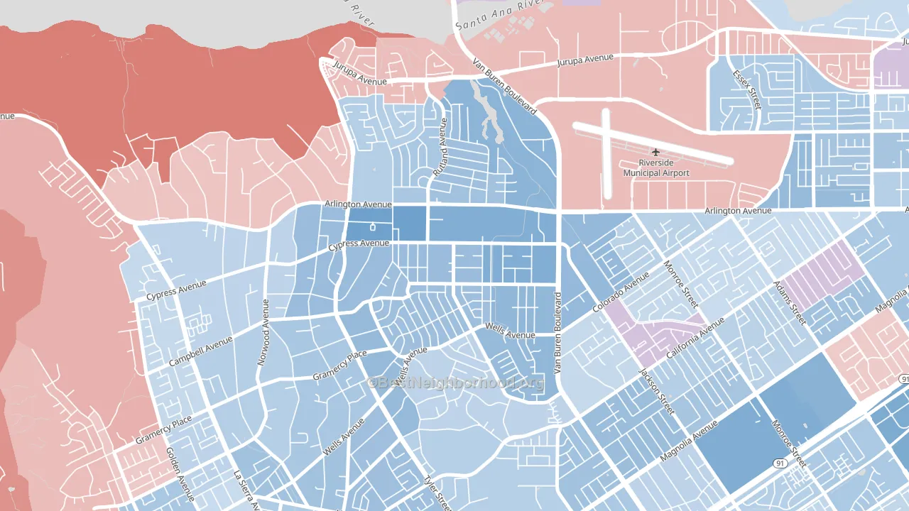 Arlanza, Riverside, CA block-group political-lean map