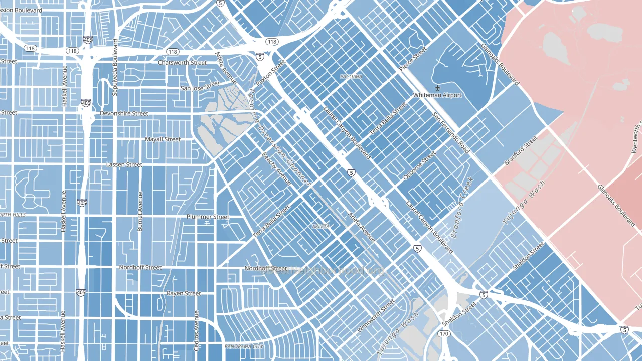 Arleta, Pacoima, CA block-group political-lean map