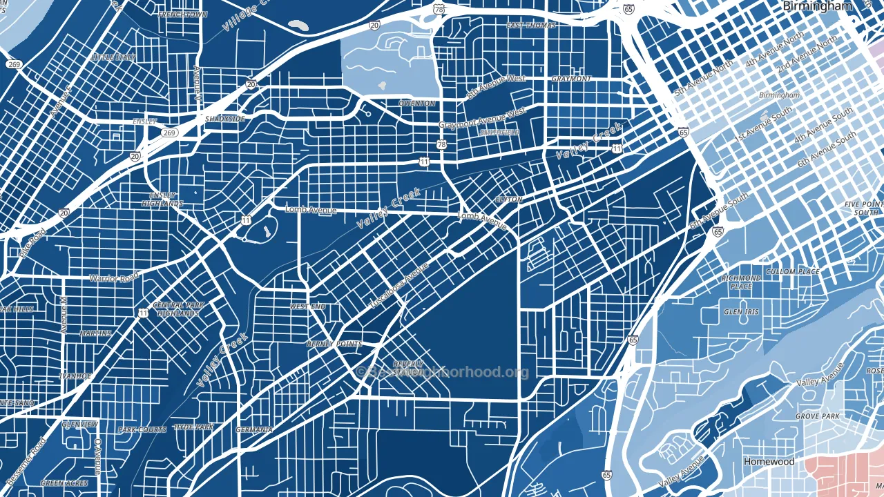 Arlington, Birmingham, AL block-group political-lean map