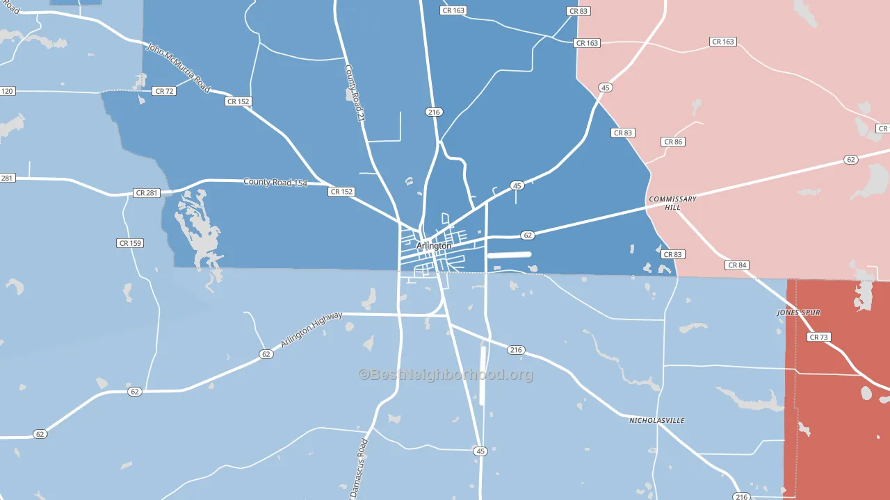Arlington, GA block-group political-lean map