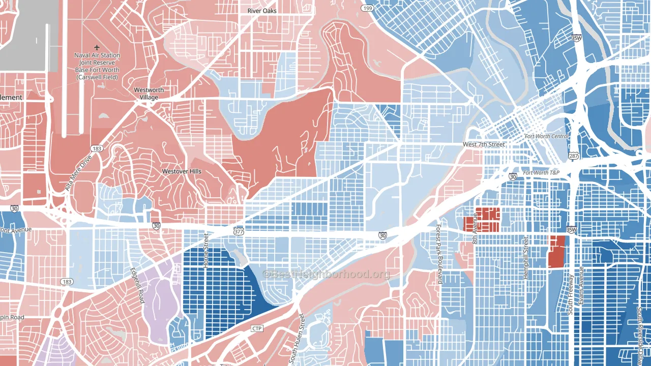 Arlington Heights, Fort Worth, TX block-group political-lean map