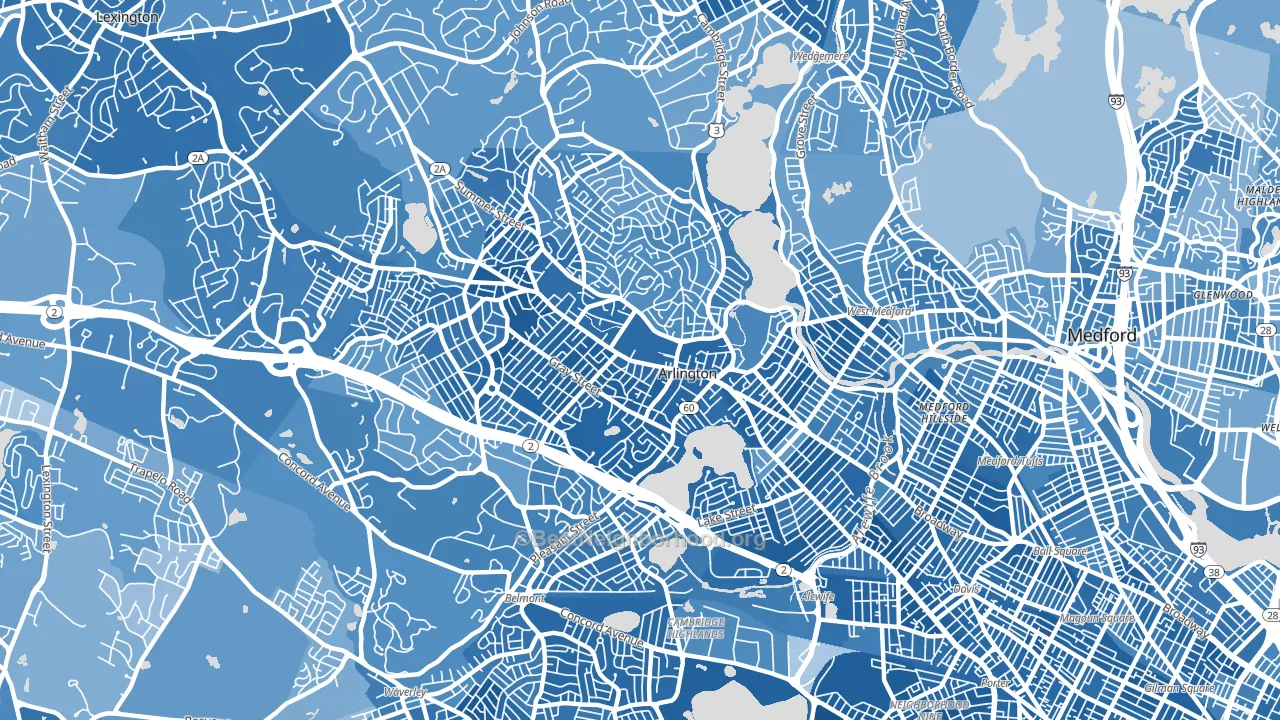 Arlington, MA block-group political-lean map