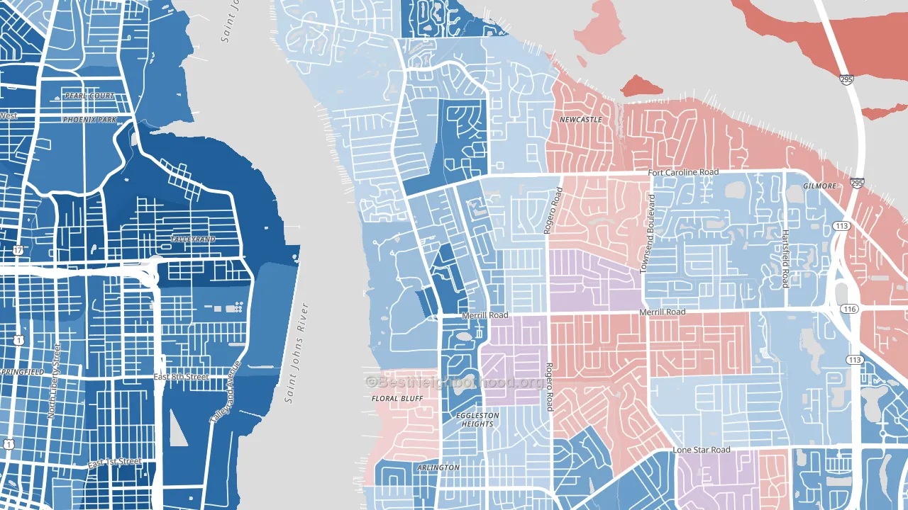 Arlington Manor, Jacksonville, FL block-group political-lean map