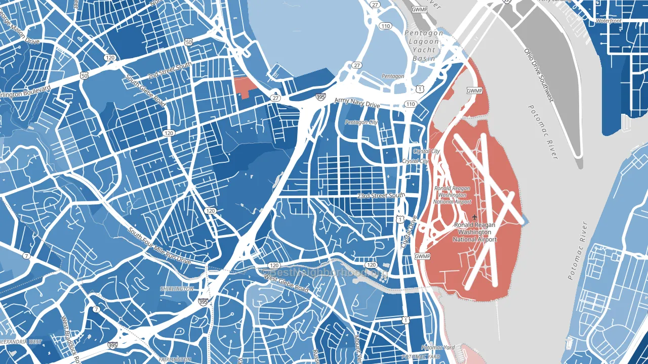 Arlington Ridge, Arlington, VA block-group political-lean map