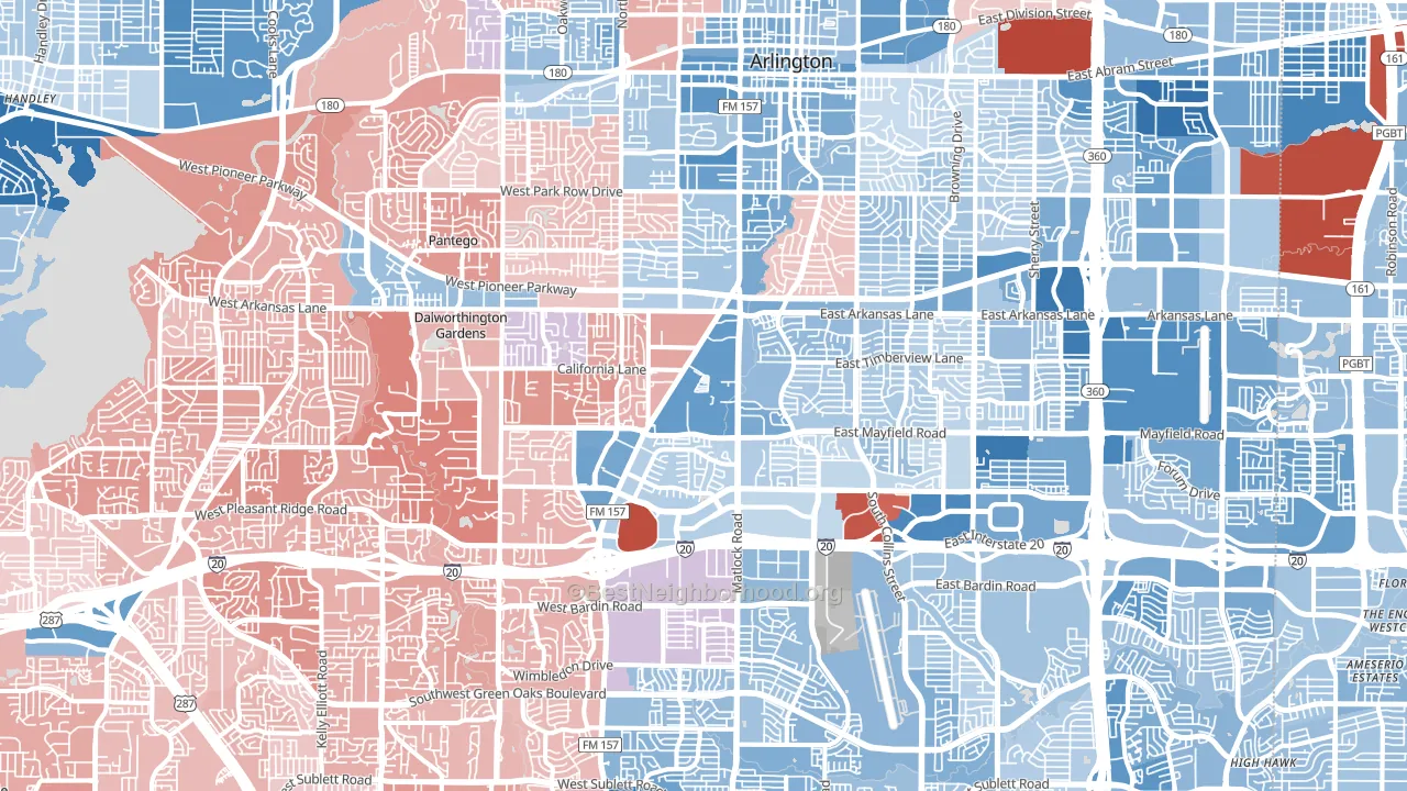 Arlington, TX block-group political-lean map