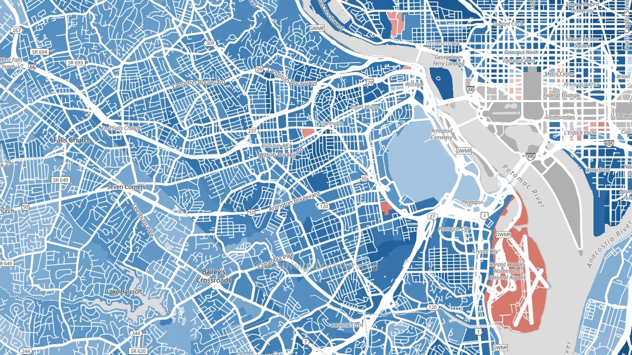 Arlington, VA block-group political-lean map