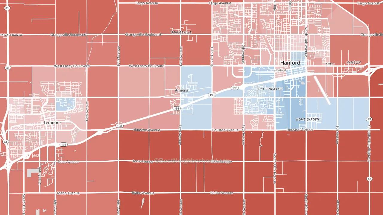 Armona, CA block-group political-lean map
