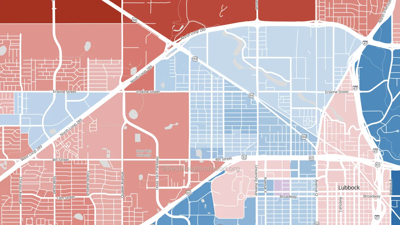 Arnett Benson, Lubbock, TX block-group political-lean map