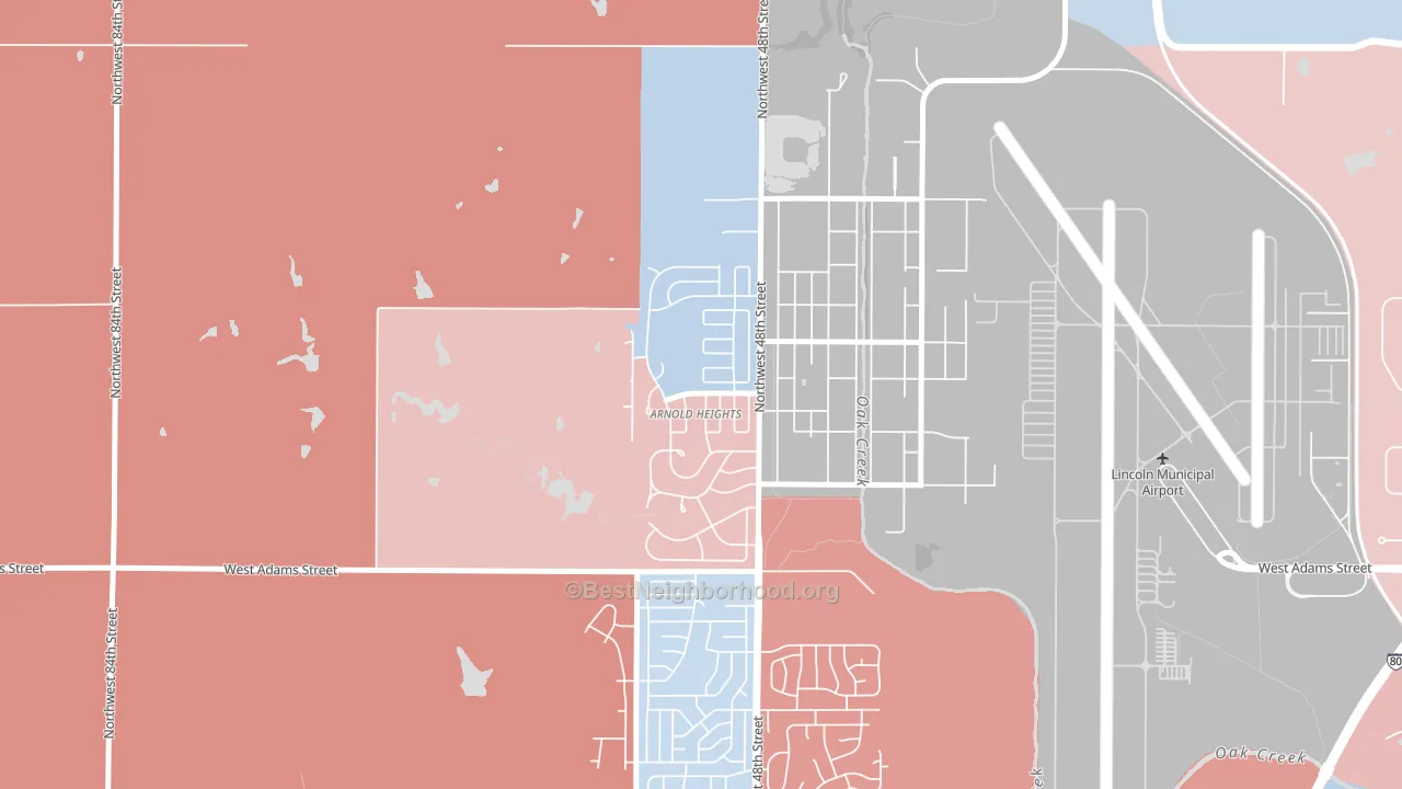 Arnold Heights, Lincoln, NE block-group political-lean map