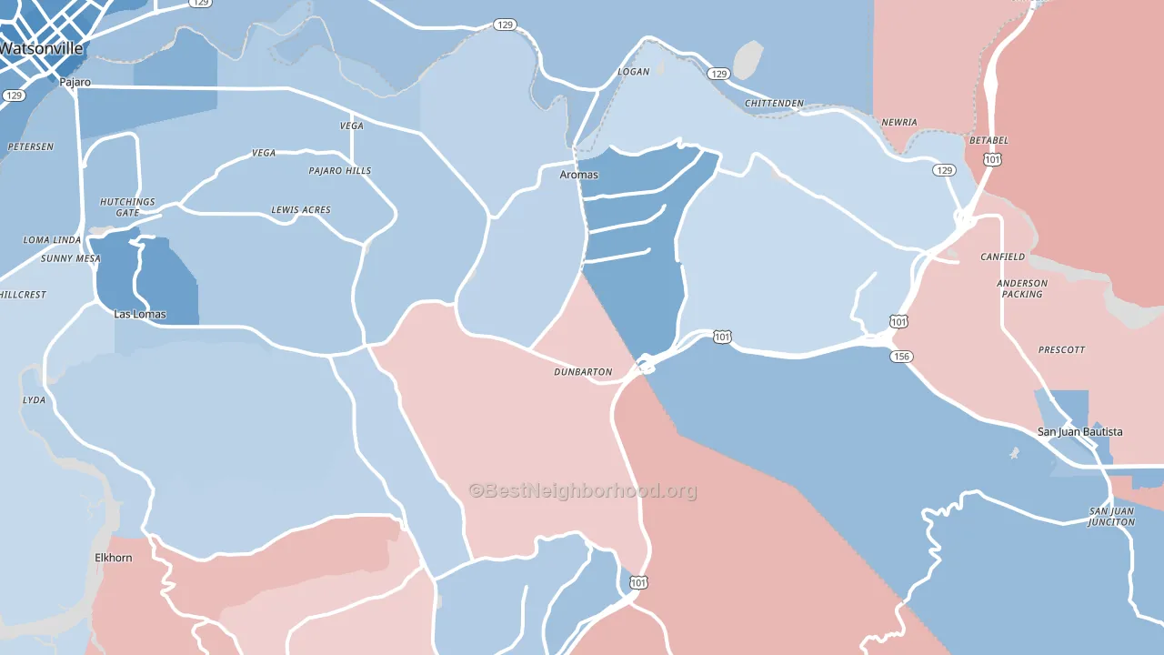 Aromas, CA block-group political-lean map