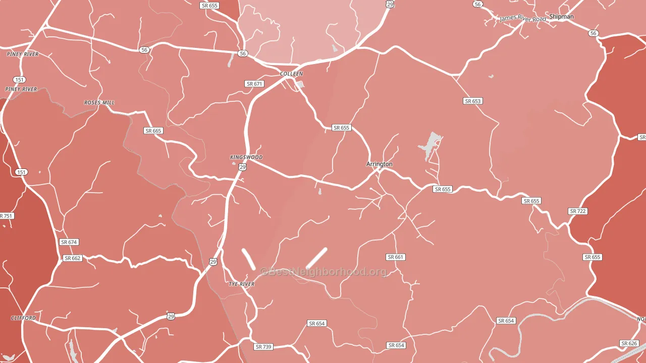 Arrington, VA block-group political-lean map