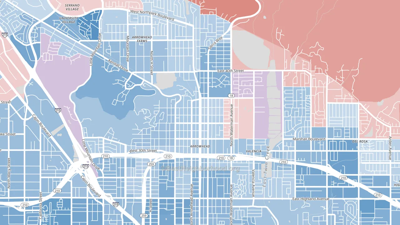 Arrowhead, San Bernardino, CA block-group political-lean map