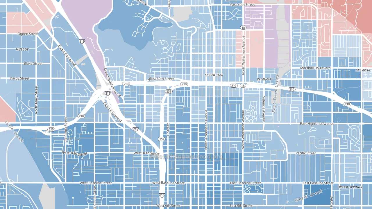 Arrowview, San Bernardino, CA block-group political-lean map
