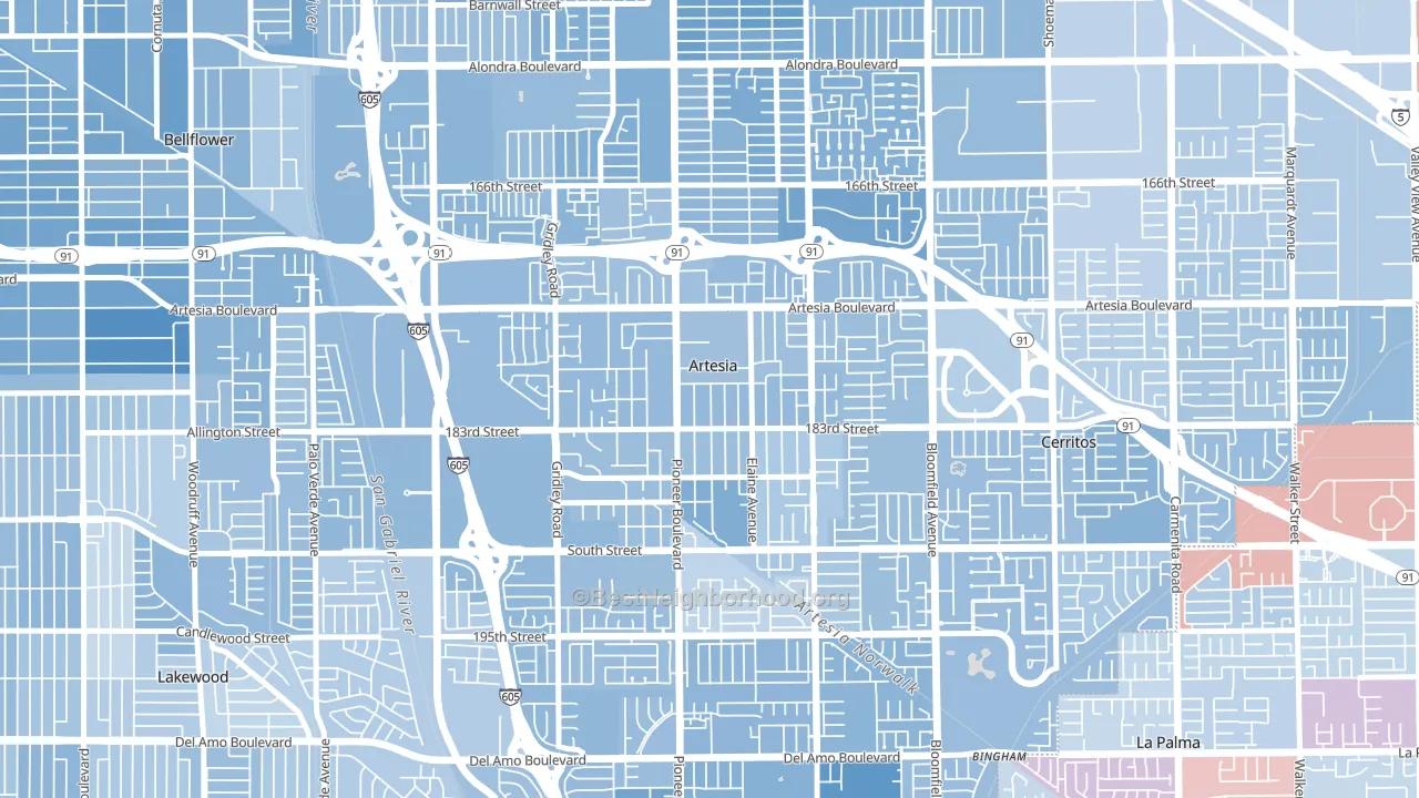 Artesia, CA block-group political-lean map