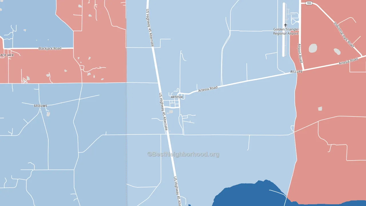 Artesia, MS block-group political-lean map