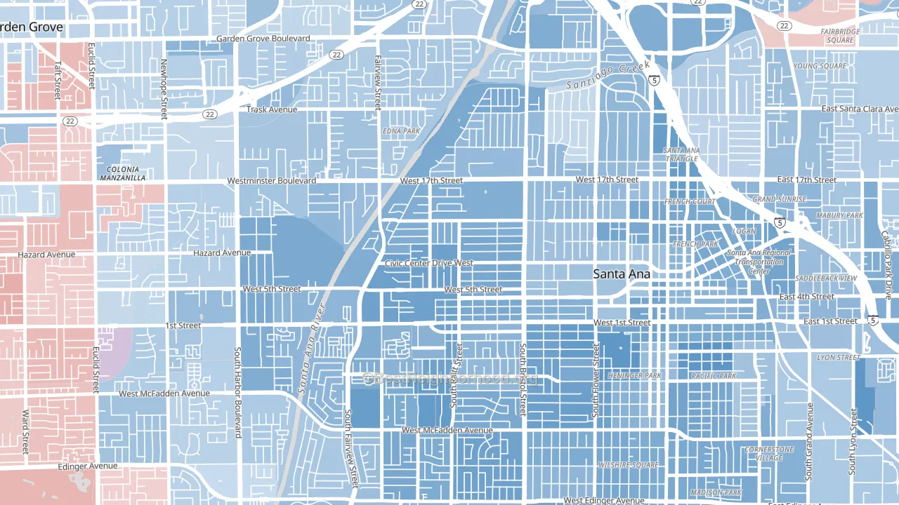 Artesia Pilar, Santa Ana, CA block-group political-lean map