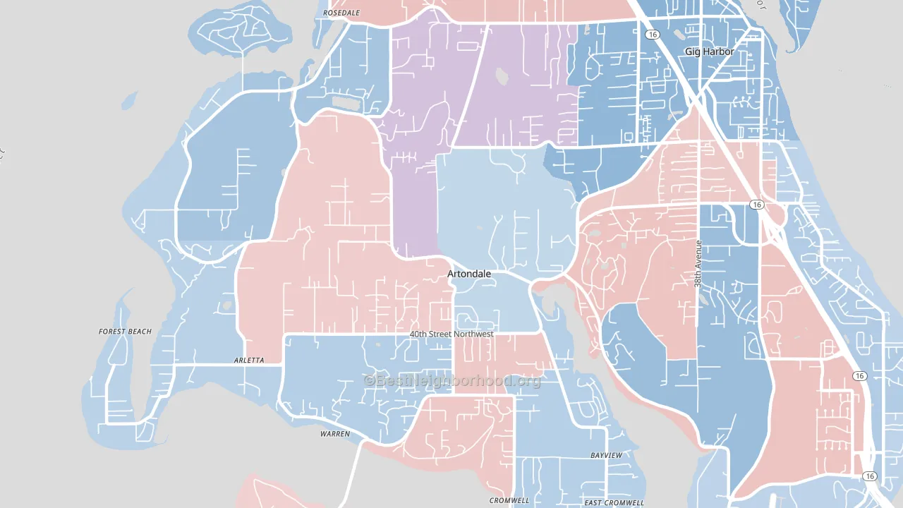 Artondale, WA block-group political-lean map