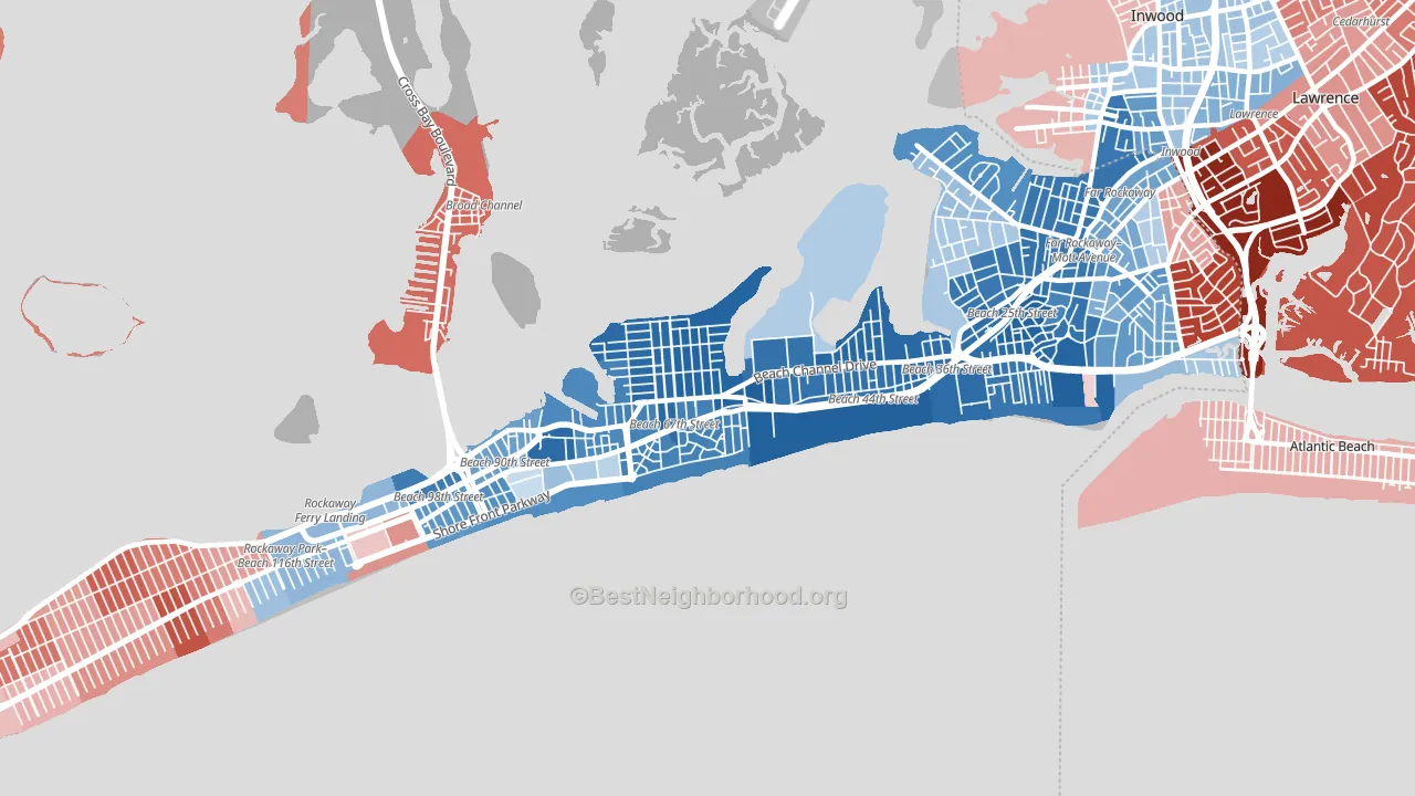 Arverne, Queens, NY block-group political-lean map