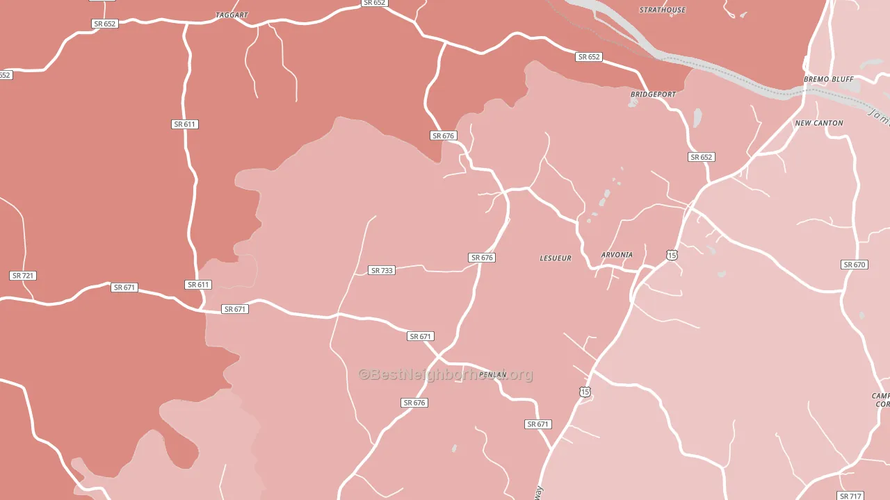 Arvonia, VA block-group political-lean map