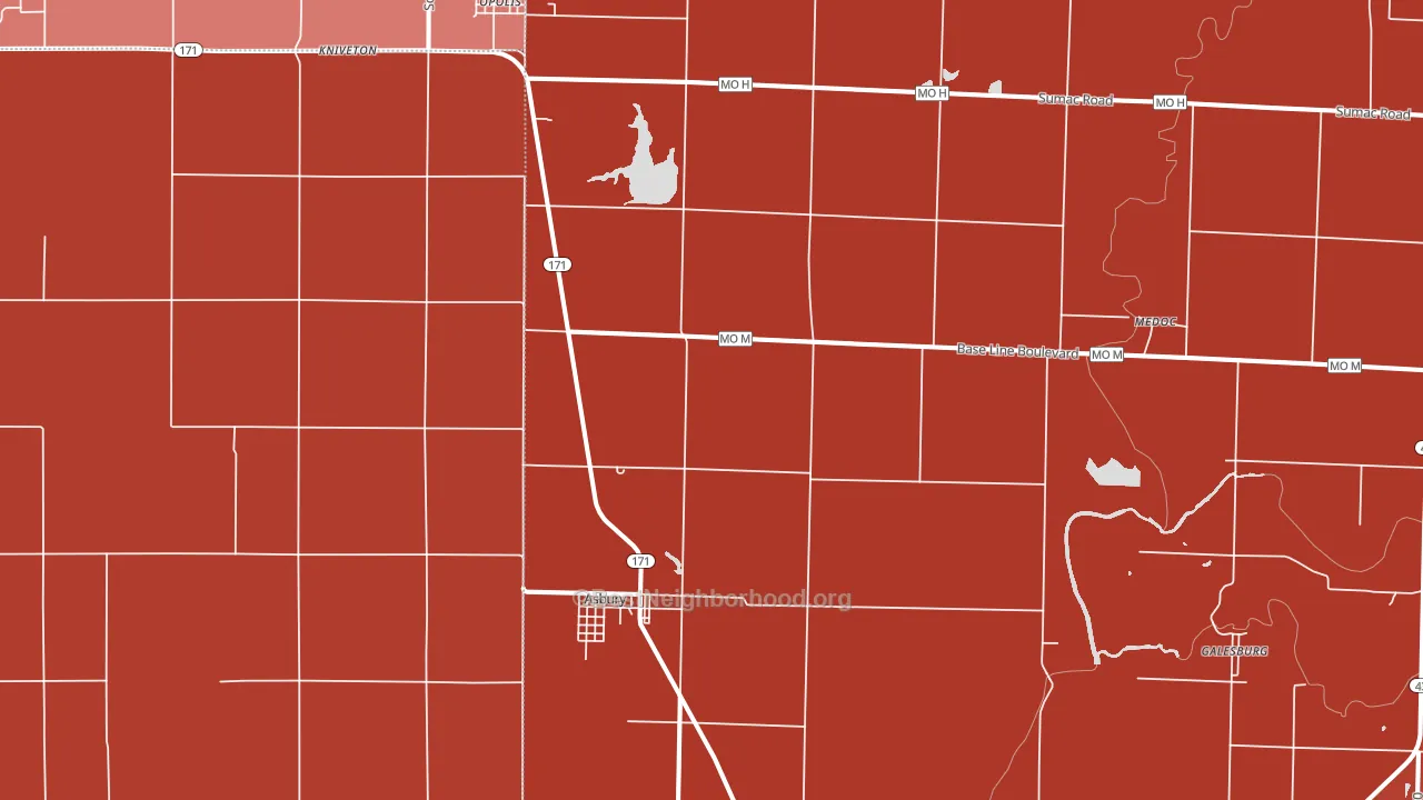 Asbury, MO block-group political-lean map