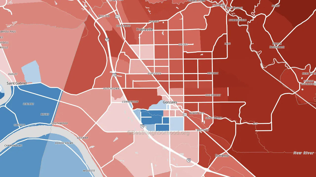 Ascension Parish, LA block-group political-lean map