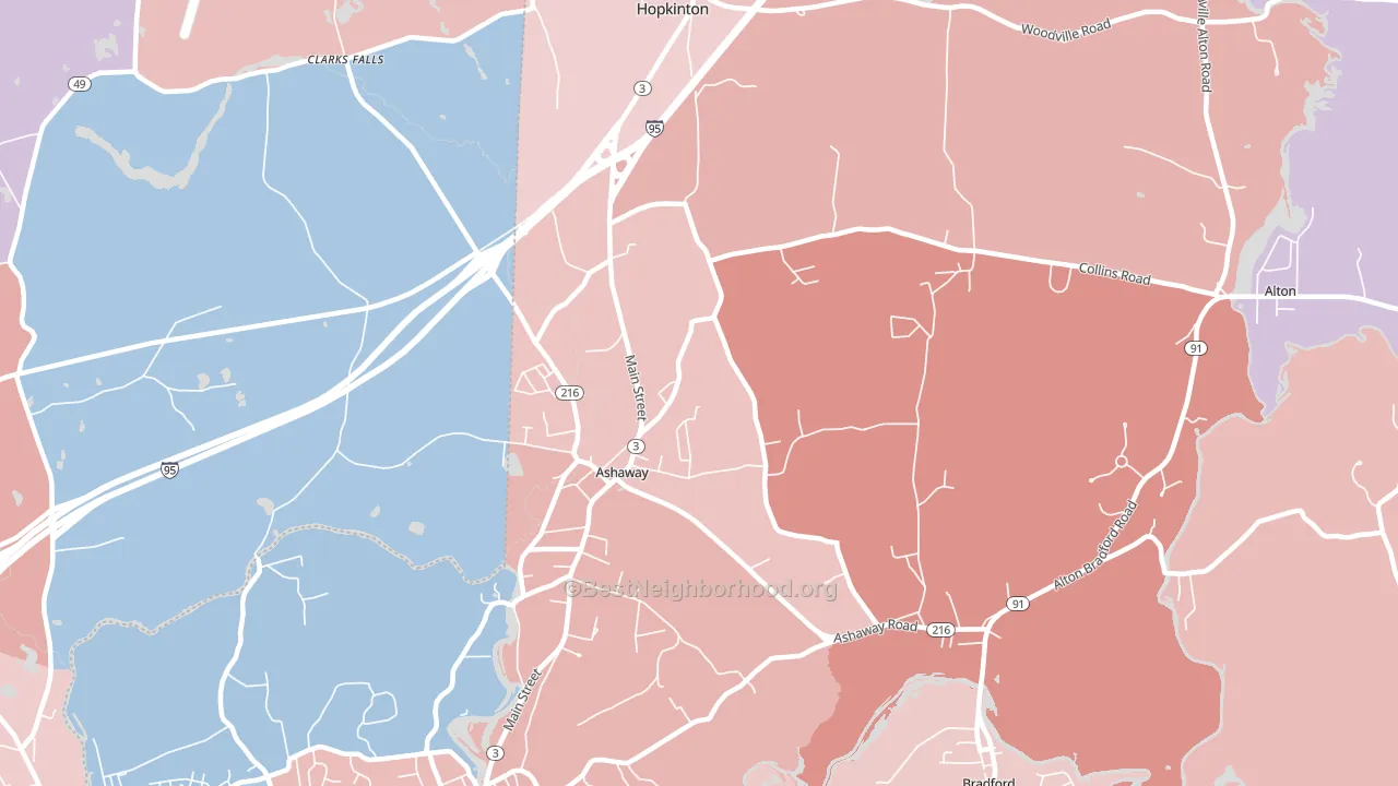 Ashaway, RI block-group political-lean map
