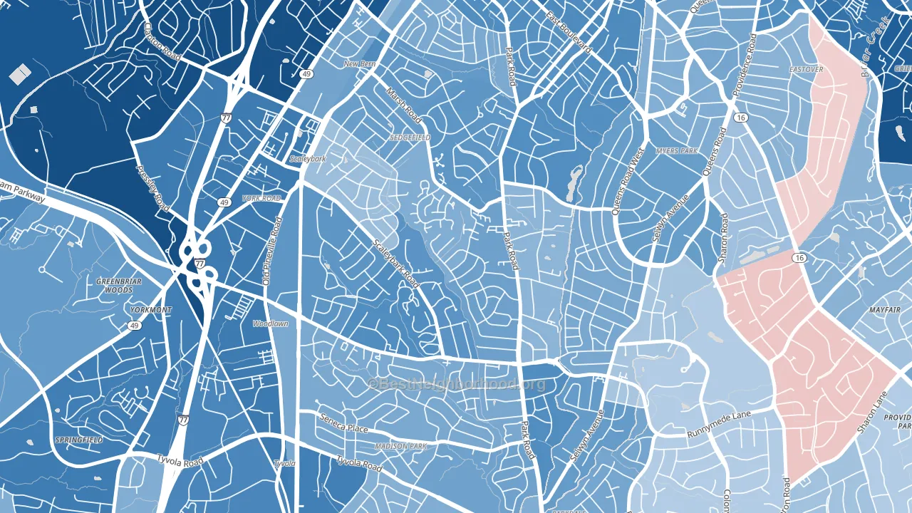Ashbrook-Clawson Village, Charlotte, NC block-group political-lean map