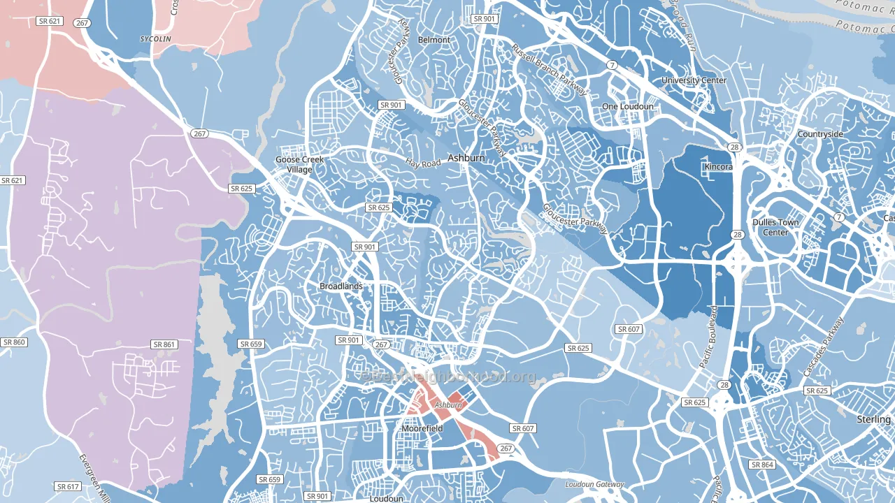 Ashburn, VA block-group political-lean map