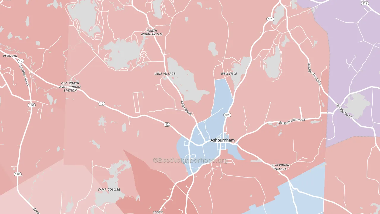 Ashburnham, MA block-group political-lean map