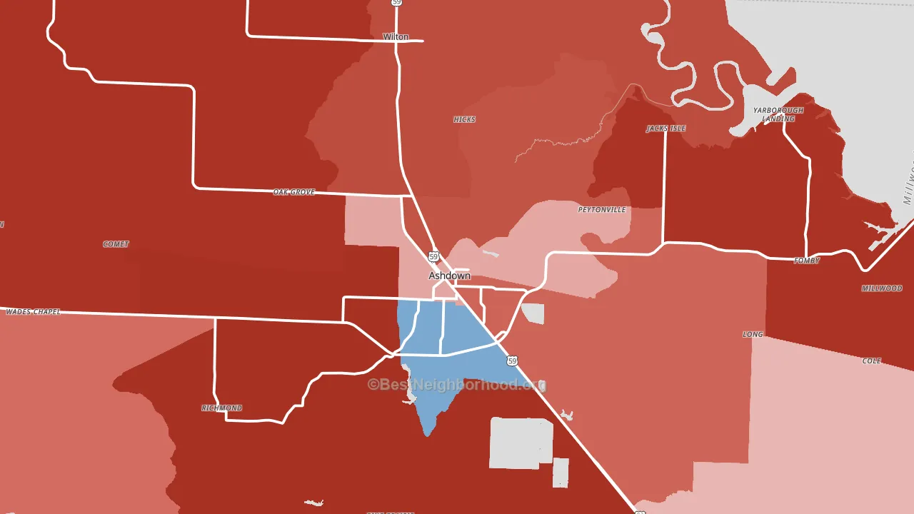 Ashdown, AR block-group political-lean map